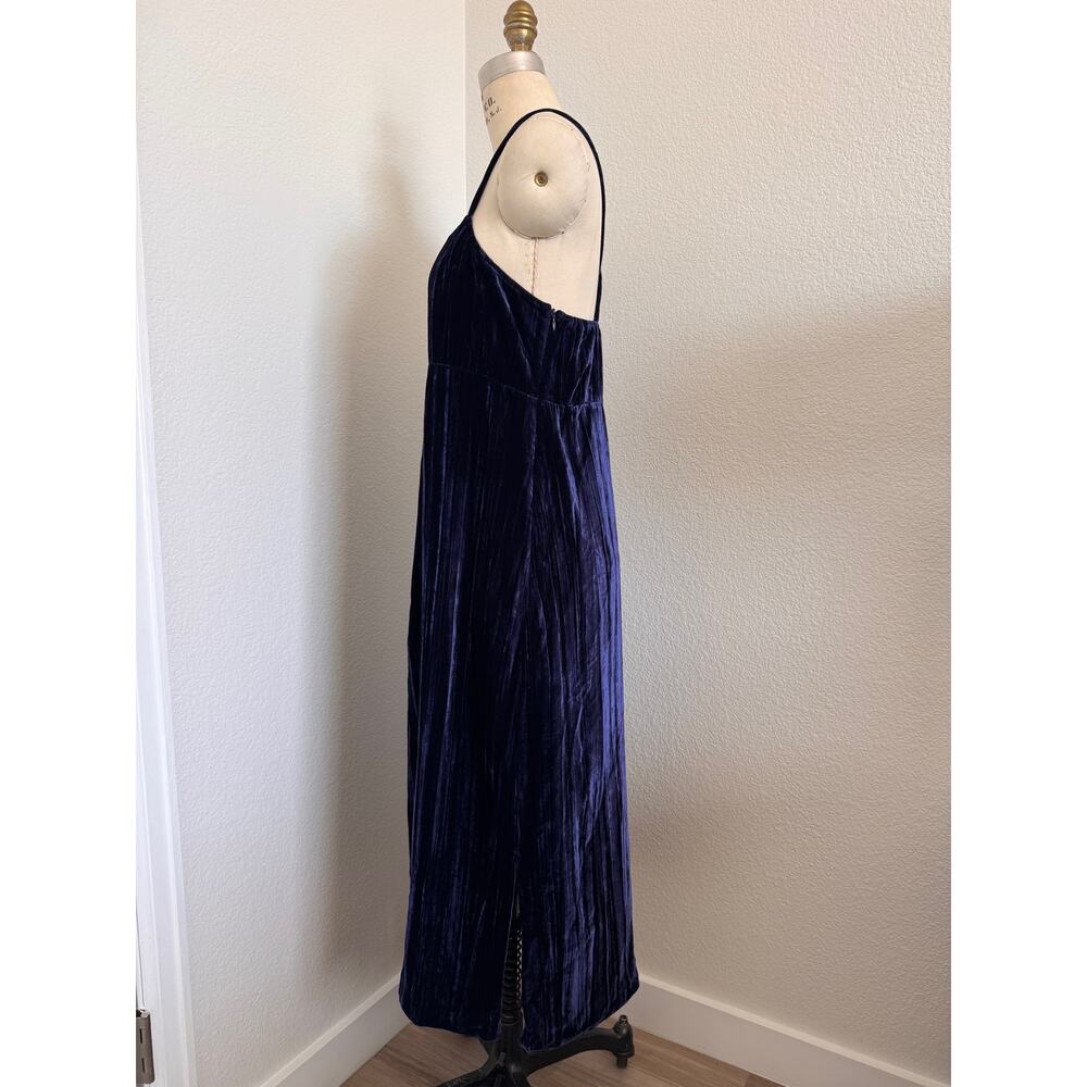 Madewell Silk Blend Velvet Slip Dress Navy Blue Midi Sweetheart Size L - Picture 4 of 11